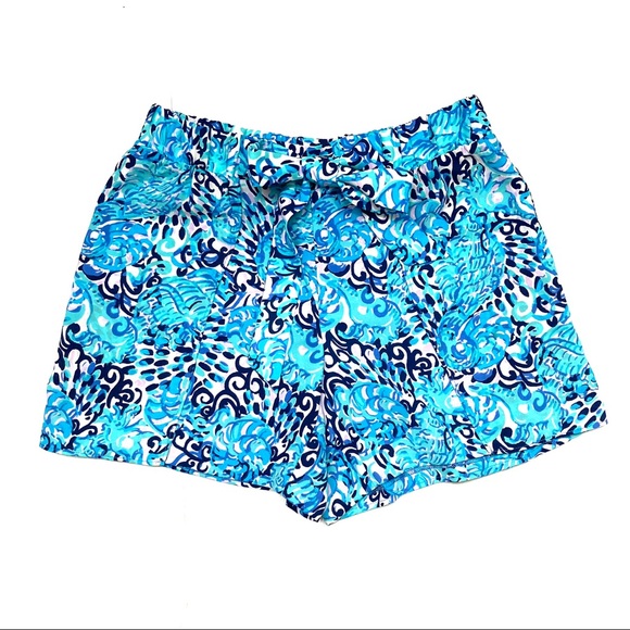 Lilly Pulitzer Mylee Tie Front Shorts Women’s Size 00 Tropical Print Beach Blue - Picture 3 of 10